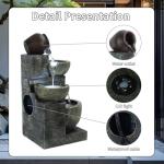 4-Tiers Outdoor Garden Water Fountain, Cascading Bowls and Stacked Stones Outdoor Water Fountains, Outside Patio Water Features Fountain with LED Light, Without Atomizer