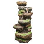 YZM 6-Tiered Outdoor Floor Rock Water Fountain Cascading Waterfall Fountains Indoor Led Lights for Home Garden Patio with Natural Stone Look 37.4" H