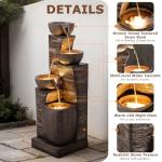Pivotify 38.2" Tall Water Fountain Outdoor Garden,4 Tiers Modern Cascading Bowls and Stacked Stones Indoor Fountains with LED Lights for Patio, Deck, Porch, Backyard and Home Art Decor(Reddish-Brown