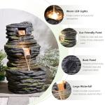 28.8” Tall Rock Water Fountain Outdoor Garden, 3-Tiers Cascading Rock Natural Waterfall Fountains with LED Lights, Indoor Resin Water Feature Fountain for Patio, Backyard, Deck, Porch