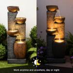 Pivotify 38.2" Tall Water Fountain Outdoor Garden,4 Tiers Modern Cascading Bowls and Stacked Stones Indoor Fountains with LED Lights for Garden, Patio, Deck, Porch, Backyard and Home Art Decor(Grey)