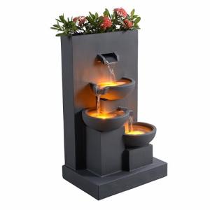 Teamson Home Outdoor 29" Planter 3 Tier Cascading Bowl Fountain Gray