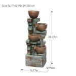 39.37''H Outdoor Water Garden Fountain 5-Tiers Cascading Bowl and Stacked Stones Waterfall Water Feature Indoor Bowl Planter Water Fountain Decor with LED Lights for Garden Patio Porch Backyard