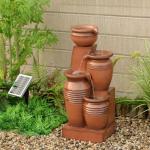 Teamson Home 28.7" 4-Tier Cascading Bowl Solar Powered Water Fountain for Outdoor Living Spaces, Terracotta