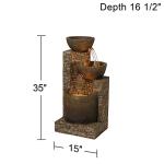 Mason 35" High Large Rustic Indoor Outdoor Decor Faux Stone Floor Fountain with Light LED Bowl Standing Tiered Cascading Water Feature for Outside Garden Patio Yard Backyard Porch - John Timberland