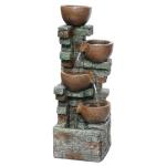 39.37''H Outdoor Water Garden Fountain 5-Tiers Cascading Bowl and Stacked Stones Waterfall Water Feature Indoor Bowl Planter Water Fountain Decor with LED Lights for Garden Patio Porch Backyard