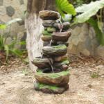 YZM 6-Tiered Outdoor Floor Rock Water Fountain Cascading Waterfall Fountains Indoor Led Lights for Home Garden Patio with Natural Stone Look 37.4" H