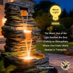 28.8” Tall Rock Water Fountain Outdoor Garden, 3-Tiers Cascading Rock Natural Waterfall Fountains with LED Lights, Indoor Resin Water Feature Fountain for Patio, Backyard, Deck, Porch