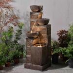KAISOKU 38.2" Tall Outdoor Water Fountain,Stone Texture Modern 4 Tiers Cascading Bowls Garden Fountains Outdoor,Suit for Patio, Deck, Porch, Lawns, Backyard and Home Art Decor