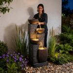 Pivotify 38.2" Tall Water Fountain Outdoor Garden,4 Tiers Modern Cascading Bowls and Stacked Stones Indoor Fountains with LED Lights for Garden, Patio, Deck, Porch, Backyard and Home Art Decor(Grey)