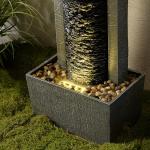 Teamson Home Framed Layered Rock Design Outdoor Water Fountain–Warm Glow Lighting with Steady Flow & Electric Pump, Dark Gray