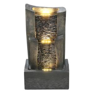 Goldshire 3-Tiers Outdoor Rock Water Fountain with LED Light, Standing Cascading Water Feature, Faux Stone Waterfalls Fountain Decor for Garden Patio Yard Lawn and Deck (Grey)