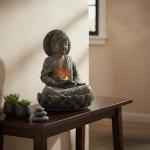 Teamson Home Buddha Zen Statue Water Fountain with LED Light and Pump for Outdoor Patio Garden Backyard Decking, 28 Inch Height, Stone Gray