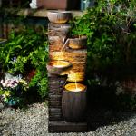 KAISOKU 38.2" Tall Outdoor Water Fountain,Stone Texture Modern 4 Tiers Cascading Bowls Garden Fountains Outdoor,Suit for Patio, Deck, Porch, Lawns, Backyard and Home Art Decor