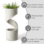 Glitzhome Decorative Tiered Outdoor Water Fountain with LED Light, Curved Waterfall Fountain with Stone Planter, Faux Terrazzo Spiral Shaped Fountains for Garden Deck Patio Porch, 31.25”H