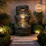 28.8” Tall Rock Water Fountain Outdoor Garden, 3-Tiers Cascading Rock Natural Waterfall Fountains with LED Lights, Indoor Resin Water Feature Fountain for Patio, Backyard, Deck, Porch