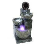 Makamsui 23.6" 4-Tiers Cascading Rock Water Fountain Outdoor Garden Waterfall Decor for Garden, Outside Cascading Bowls and Stacked Stones Patio Water Features Fountain with LED Light and Atomizer Wh