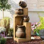 Bumilgar 53" H Large Outdoor Water Fountain with Lights - 4 Tiered Cascading Bowls Waterfall Fountain for Garden, Patio, Backyard, Porch Inside - Freestanding Outdoor Water Feature Gold