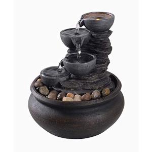 Teamson Home Indoor Tabletop Zen Waterfall Fountain with Led Lights and Pump for Bedroom Living Room Office, Stone Gray