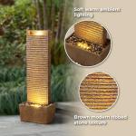 Teamson Home Ridged Texture Outdoor Water Fountain–Warm Glow Lighting with Built-in Electric Pump & Simple Setup, Brown