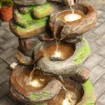 YZM 6-Tiered Outdoor Floor Rock Water Fountain Cascading Waterfall Fountains Indoor Led Lights for Home Garden Patio with Natural Stone Look 37.4" H