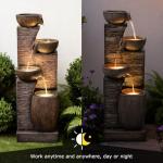 Pivotify 38.2" Tall Water Fountain Outdoor Garden,4 Tiers Modern Cascading Bowls and Stacked Stones Indoor Fountains with LED Lights for Patio, Deck, Porch, Backyard and Home Art Decor(Reddish-Brown