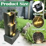 Goldshire 3-Tiers Outdoor Rock Water Fountain with LED Light, Standing Cascading Water Feature, Faux Stone Waterfalls Fountain Decor for Garden Patio Yard Lawn and Deck (Grey)