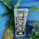 Sunlinua 41.1" Garden Water Fountain Outdoor – 5-Tier Modern Cascading Resin Waterfall Fountain with LED Light, Mossy Stone Look, Floor-Standing Outdoor Water Feature for Patio, Yard, Deck, Home Décor