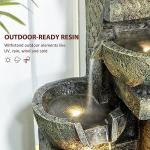 Outsunny Outdoor Fountain with 4-Tier Stacked Stone Look Bowls, Cascading Waterfall, Adjustable Flow & LED Lights, Rustic Décor for Patio, Zen Garden, Backyard, Porch, Gray