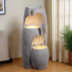 Teamson Home 3-Tier Cascading Urn Outdoor Water Fountain–Warm Glow Lighting with Adjustable Flow & Electric Pump, Gray