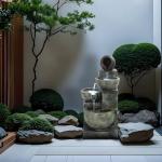 4-Tiers Outdoor Garden Water Fountain, Cascading Bowls and Stacked Stones Outdoor Water Fountains, Outside Patio Water Features Fountain with LED Light, Without Atomizer