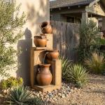 Bumilgar 53" H Large Outdoor Water Fountain with Lights - 4 Tiered Cascading Bowls Waterfall Fountain for Garden, Patio, Backyard, Porch Inside - Freestanding Outdoor Water Feature Gold