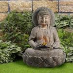 Teamson Home Buddha Zen Statue Water Fountain with LED Light and Pump for Outdoor Patio Garden Backyard Decking, 28 Inch Height, Stone Gray