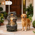 28.8” Tall Rock Water Fountain Outdoor Garden, 3-Tiers Cascading Rock Natural Waterfall Fountains with LED Lights, Indoor Resin Water Feature Fountain for Patio, Backyard, Deck, Porch