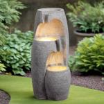 Teamson Home 3-Tier Cascading Urn Outdoor Water Fountain–Warm Glow Lighting with Adjustable Flow & Electric Pump, Gray