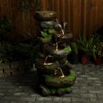 YZM 6-Tiered Outdoor Floor Rock Water Fountain Cascading Waterfall Fountains Indoor Led Lights for Home Garden Patio with Natural Stone Look 37.4" H