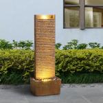 Teamson Home Ridged Texture Outdoor Water Fountain–Warm Glow Lighting with Built-in Electric Pump & Simple Setup, Brown
