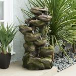 Alpine Corporation WIN1008 Indoor/Outdoor Floor Aged Stone Fountain with LED Lights, Cascading Stone Water Fountain 39", Gray