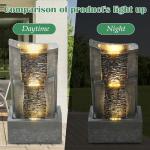 Goldshire 3-Tiers Outdoor Rock Water Fountain with LED Light, Standing Cascading Water Feature, Faux Stone Waterfalls Fountain Decor for Garden Patio Yard Lawn and Deck (Grey)