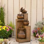 Bumilgar 53" H Large Outdoor Water Fountain with Lights - 4 Tiered Cascading Bowls Waterfall Fountain for Garden, Patio, Backyard, Porch Inside - Freestanding Outdoor Water Feature Gold