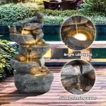 Grepatio Outdoor Water Fountain 5 Tier Cascading Rock Waterfalls Fountains with 4 LED Lights and Pump Indoor/Outdoor Modern Floor Standing Garden Water Fountain for Yard, Patio, House Decor