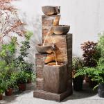 Pivotify 38.2" Tall Water Fountain Outdoor Garden,4 Tiers Modern Cascading Bowls and Stacked Stones Indoor Fountains with LED Lights for Patio, Deck, Porch, Backyard and Home Art Decor(Reddish-Brown