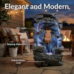 Sunnydaze Dual Cascading Rock Falls 39-Inch Outdoor Water Fountain with LED Lights - Electric Submersible Pump