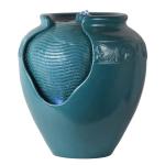 Teamson Home Floor Glazed Pot Water Fountain with Built-in LED Light and Pump for Outdoor Indoor Patio Garden Backyard Decking Home Décor, 17 inch Height, Teal