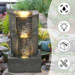 Goldshire 3-Tiers Outdoor Rock Water Fountain with LED Light, Standing Cascading Water Feature, Faux Stone Waterfalls Fountain Decor for Garden Patio Yard Lawn and Deck (Grey)