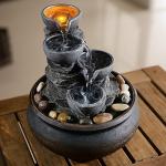 Teamson Home Indoor Tabletop Zen Waterfall Fountain with Led Lights and Pump for Bedroom Living Room Office, Stone Gray