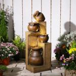 Bumilgar 53" H Large Outdoor Water Fountain with Lights - 4 Tiered Cascading Bowls Waterfall Fountain for Garden, Patio, Backyard, Porch Inside - Freestanding Outdoor Water Feature Gold