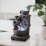 MSEONWXI Indoor Tabletop Fountain with 4-Tier Stone Bowls, Rolling Crystal Ball & LED Lights – Tranquil Waterfall Decor for Home, Office or Zen Space (23066)