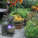 Makamsui 23.6" 4-Tiers Cascading Rock Water Fountain Outdoor Garden Waterfall Decor for Garden, Outside Cascading Bowls and Stacked Stones Patio Water Features Fountain with LED Light and Atomizer Wh