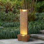 Teamson Home Ridged Texture Outdoor Water Fountain–Warm Glow Lighting with Built-in Electric Pump & Simple Setup, Brown